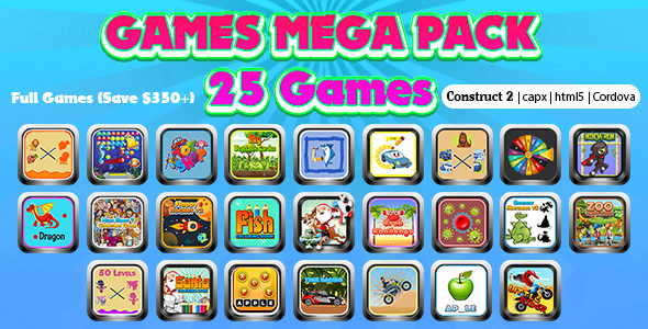 Games Mega Collection 02 (CAPX | HTML5 | Cordova) 25 Games