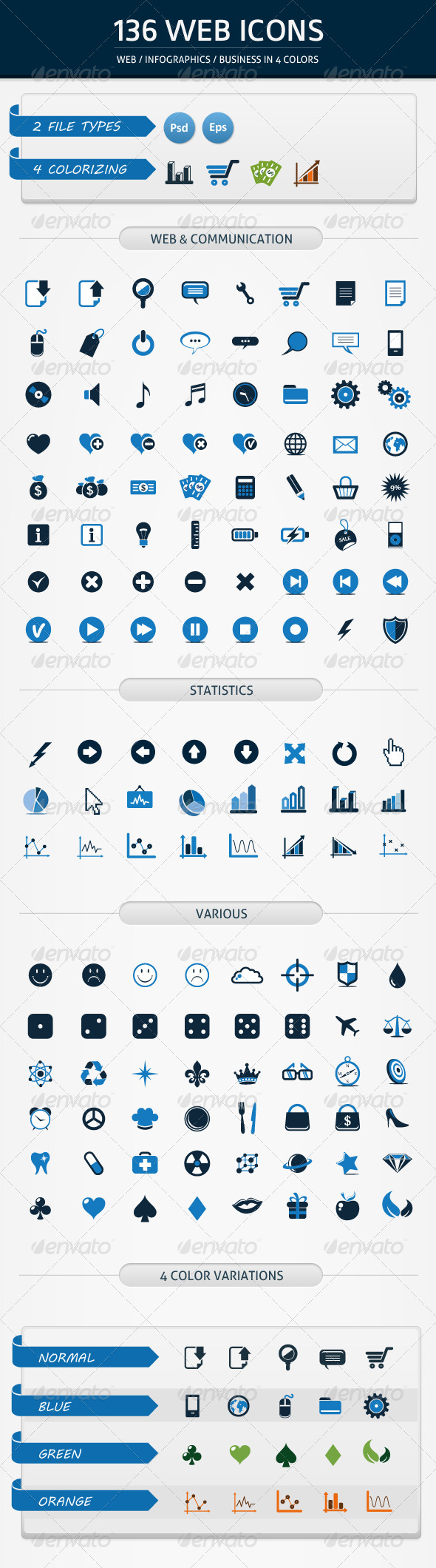 136 WEB ICONS IN 4 COLORS