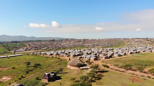 Morning in Suburban African Village, Dzaleka Refugee Camp, Aerial View