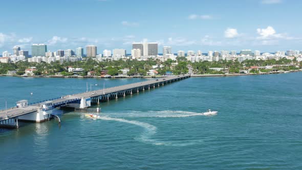  Aerial Top View of Bridge and City at Tropical Bay. Miami Cityscape at Summer alt