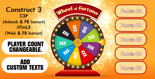 Wheel of Fortune Game v3 (Construct 3 | C3P | HTML5) Admob Ready