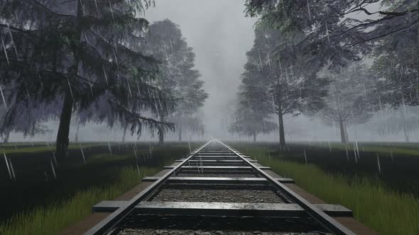 Railway In Rainy Day