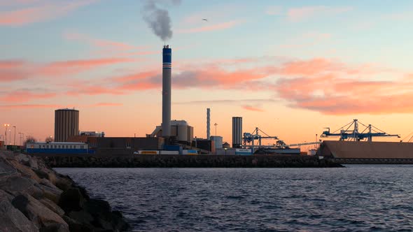 Industrial Area by The Water at Dusk