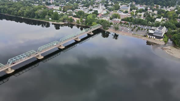 Aerial of Bridge Across the Delaware River in the Historic City New Hope Pennsylvania