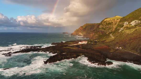 Aerial View of Westernmost Cape  Ponta Da Ferraria  on Sao Miguel Island Azores Portugal