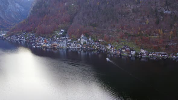 Passenger Ferry Arriving at Hallstatt in Austria