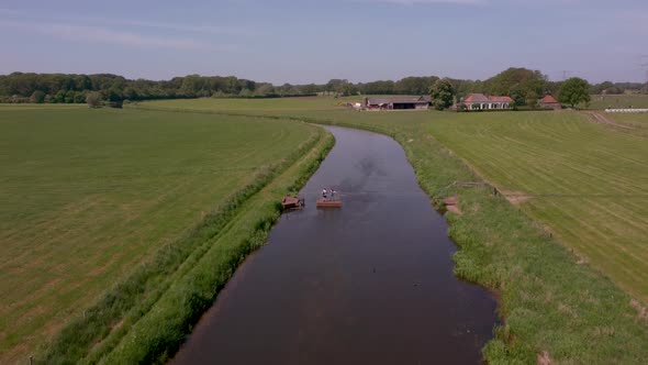 Pedestrian pull ferry near tea house 'Staringkoepel' near Lochem in the Netherlands.