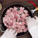 The cook puts the meat on the pan. Diced pork in a cast iron skillet. A metal frying pan - VideoHive Item for Sale