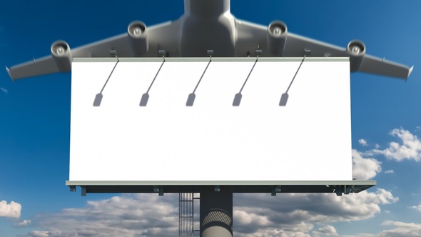 Billboard and Airplaine with Blue Sky Background