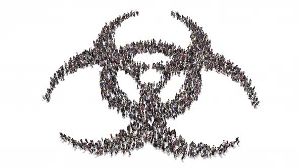 People Gathering And Forming Bio Hazard Symbol alt