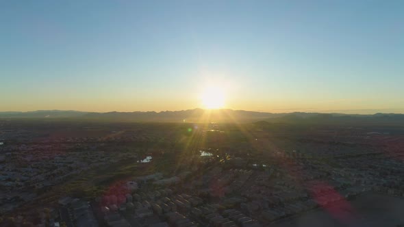 Las Vegas Residential Neighborhood at Sunrise. Nevada, USA. Aerial View