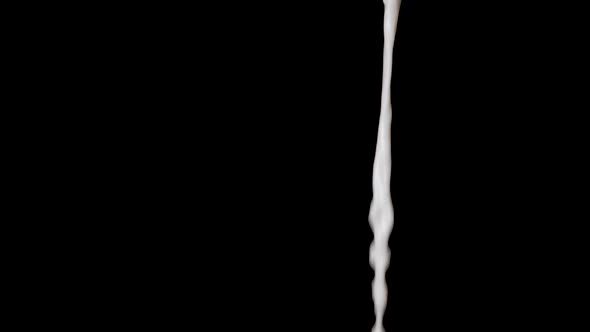 Pouring Dripping Fresh Vegan Oat Milk in front of Black Background. Isolated, Slow Motion Shot.