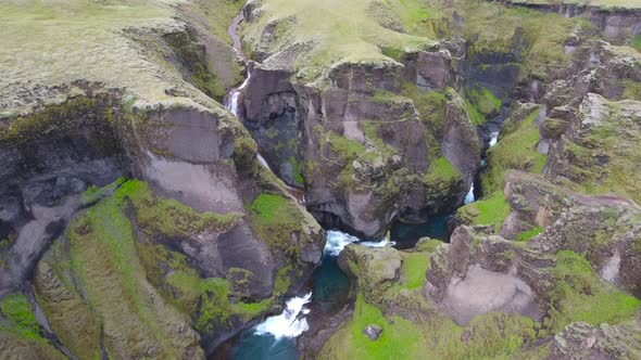 Beautiful Fjadrargljufur Canyon (Kirkjubaejarklaustur, Iceland) - drone shot