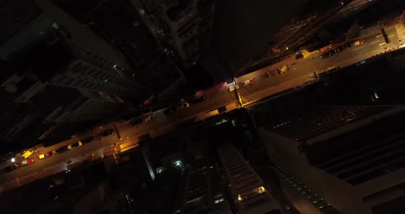 Hong Kong Night aerial view. night illumination flight over hong kong city downtown