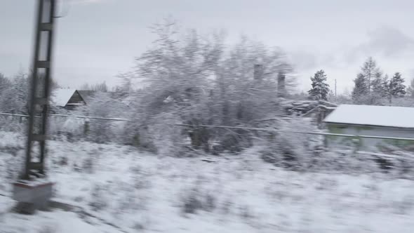 Moving Along Village in Frozen Woods, Winter Cold Countryside Agriculture Landscape, Snow and Ice