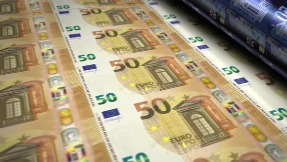 Euro 50 money banknotes printing seamless loop