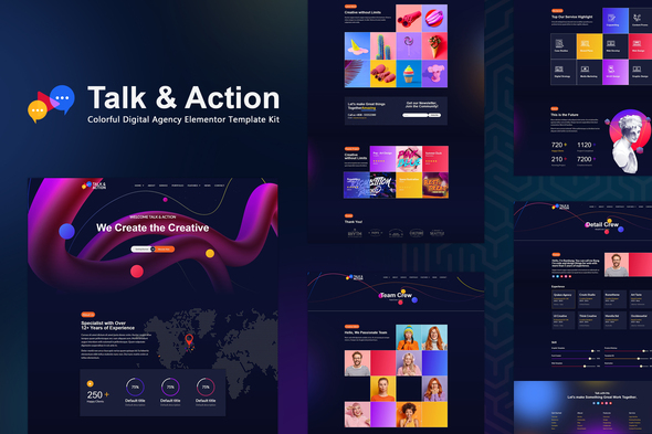 Talk & Action - Colorful Digital Agency Elementor Template Kit