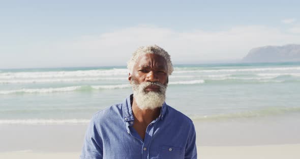 Portrait of senior african american man on sunny beach