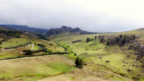 Scenery Of Green Plains And Slopes Within The Archaeological Site In Cumbemayo, Cajamarca In Peru. A