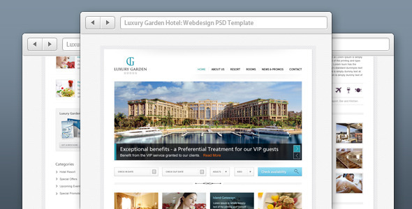 Luxury Garden Hotel Website PSD Template