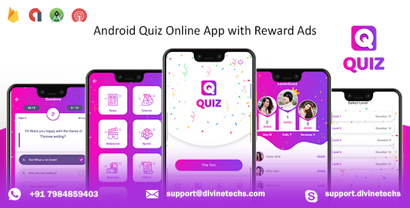 Quiz Online App with Earning System & Reward Ads + Admin Panel