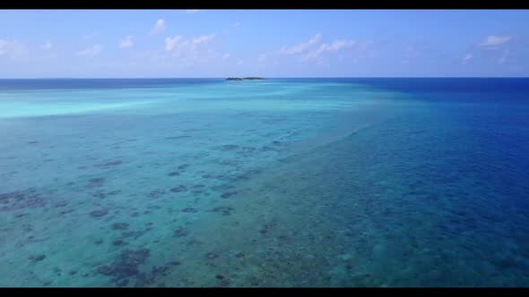 Aerial drone shot landscape of relaxing seashore beach wildlife by turquoise ocean and white sand ba