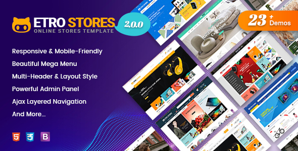 EtroStore - responsywny, uniwersalny eCommerce Shopify Theme z ponad 23 gotowymi prezentacjami w sklepie