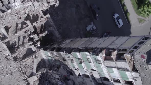 Vertical Video of a Multistorey Building Destroyed During the War in Ukraine