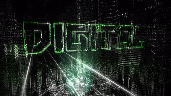 Neon Word Digital Animated By Networking Code Program In Virtual Reality