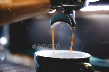espresso coffee machine in cafe, professional barista making a hot drink caffeine with a cup / Photodune, Misc
