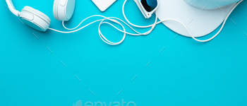 Flat Lay Image Of Modern Teenager Accessories On Blue Background With Copy Space / Photodune, Misc