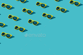 Many Plastic Sunglasses Pattern On Turquoise Blue Background With Copy Space / Photodune, Misc