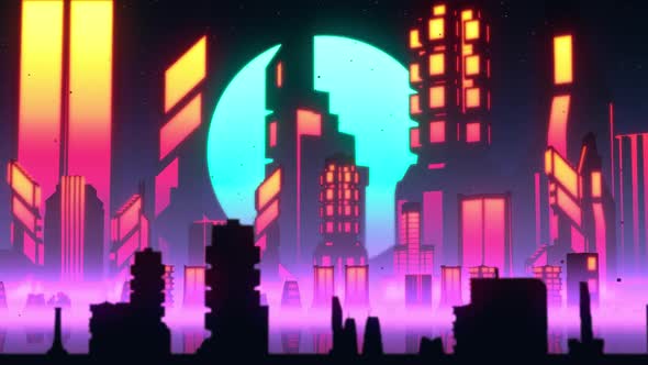 Synthwave City Skyline Lo-fi VJ Loop