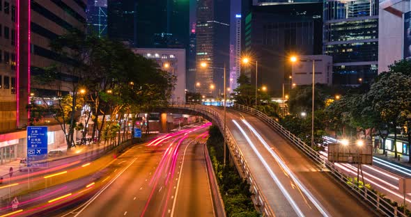 Street Traffic in Hong Kong at Night Timelapse