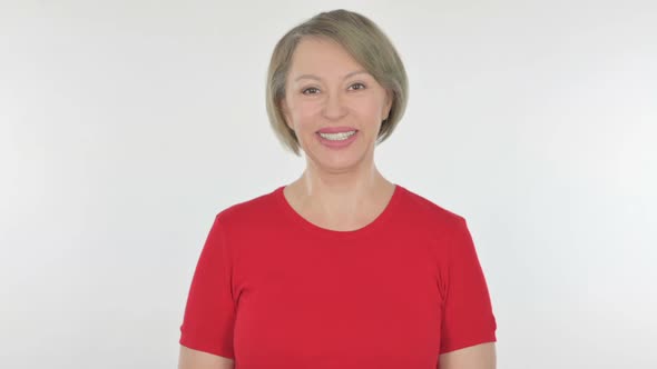 Smiling Old Woman on White Background