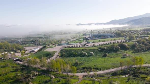 Aerial View of Sport Complex in the Mountains of Kazakhstan