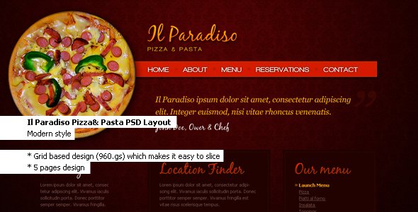 Il Paradiso, Pizza & Pasta – Restaurant PSD Layout