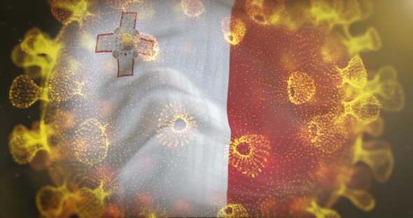 Malta Flag With Coronavirus Microbe Centered 4K