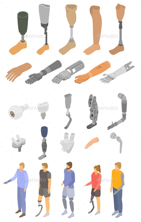 Artificial Limbs Icons Set Isometric Style