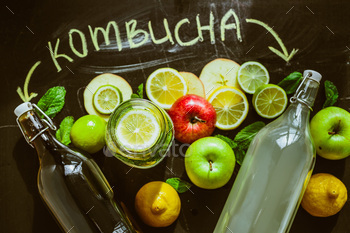 Top view on homemade Kombucha with fruits / Photodune, Misc