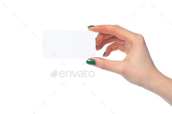 Woman's hand showing white paper banner isolated on white / Photodune, Misc