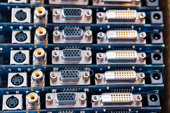 Close-up blurry metal sockets on a computer video board / Photodune, Misc