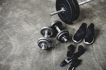 various workout equipment on concrete surface / Photodune, Misc