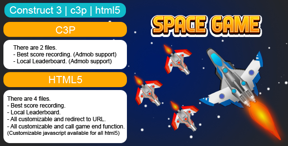 Space Endless Game (Construct 3 | C3P | HTML5) Customizable and All Platforms Supported