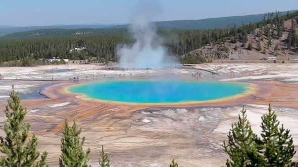 A timelapse from the overlook of the colorful Grand Prismatic Spring in Yellowstone National Park at