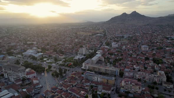 Aerial view of the beautiful town of Prilep. Drone view of a town.