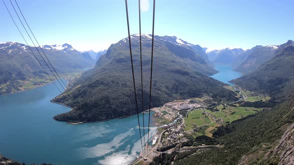 Special panoramic landscape view Loen and Olden Norway from rooftop Loen Skylift cable car - Last se