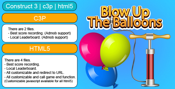 Blow Up The Balloons Game (Construct 3 | C3P | HTML5) Customizable and All Platforms Supported