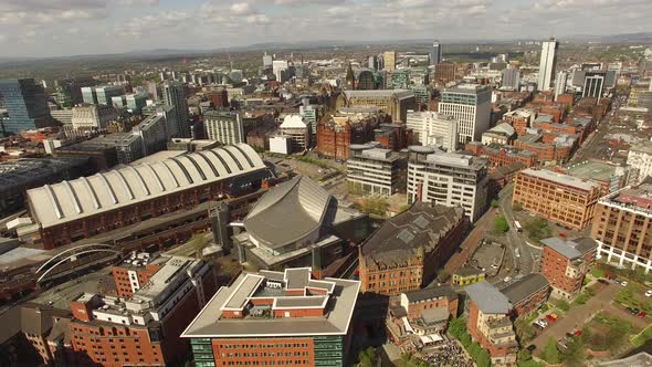 Manchester UK Aerial View Rising Up Reveal Shot