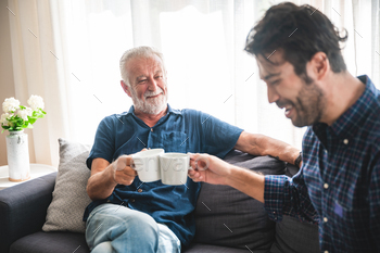 senior father and adult son family concept, stay living at home lifestyle are happy together / Photodune, Misc